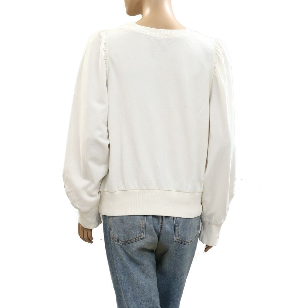 By Anthropologie Embroidered Sweatshirt Top Floral Long Sleeve Cotton L 285600 - Picture 6 of 8